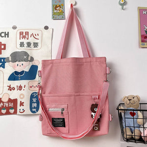 Canvas Shoulder Bag Retro Solid Girls Student Bookbag Tote Bags