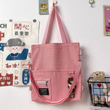 Canvas Shoulder Bag Retro Solid Girls Student Bookbag Tote Bags