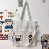 Canvas Shoulder Bag Retro Solid Girls Student Bookbag Tote Bags