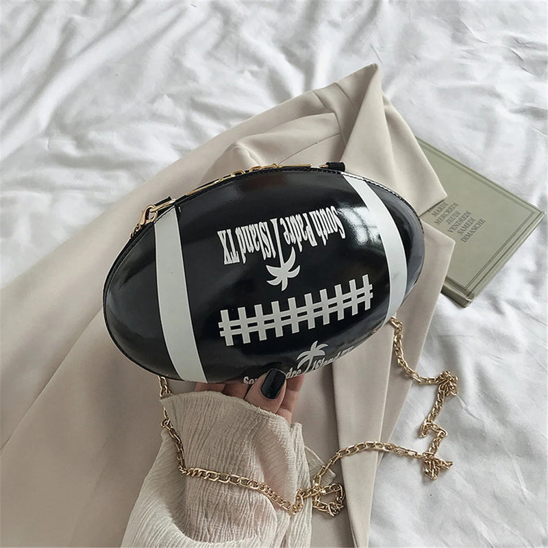 Women Chain Messenger Bag Rugby Shape Mini Totes Shoulder Bag