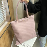 Large Capacity Tote Shopper Bag Pu Leather Corduroy Lining