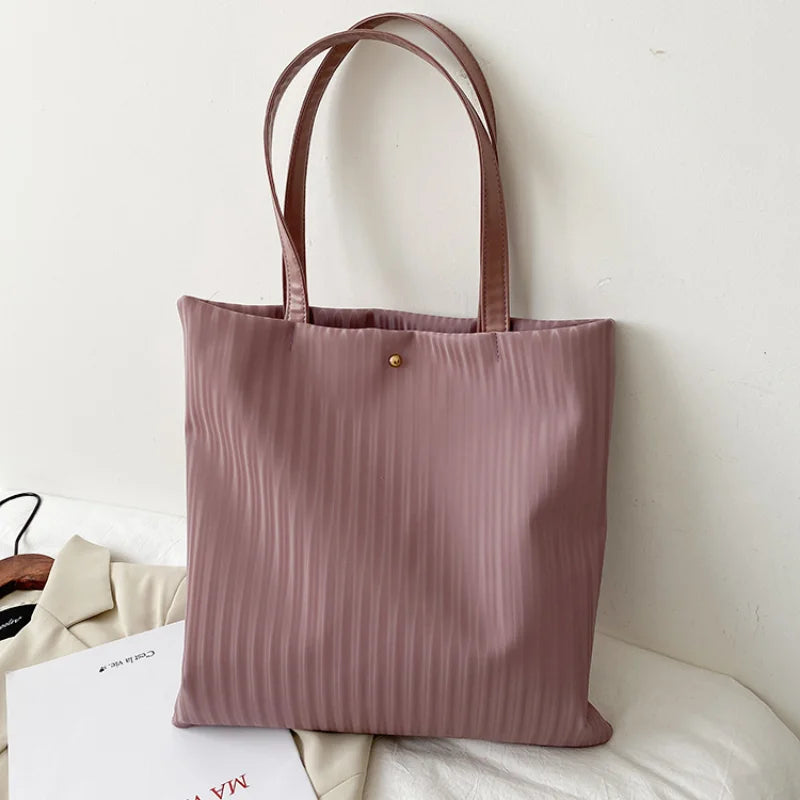 Large Capacity Tote Shopper Bag Pu Leather Corduroy Lining