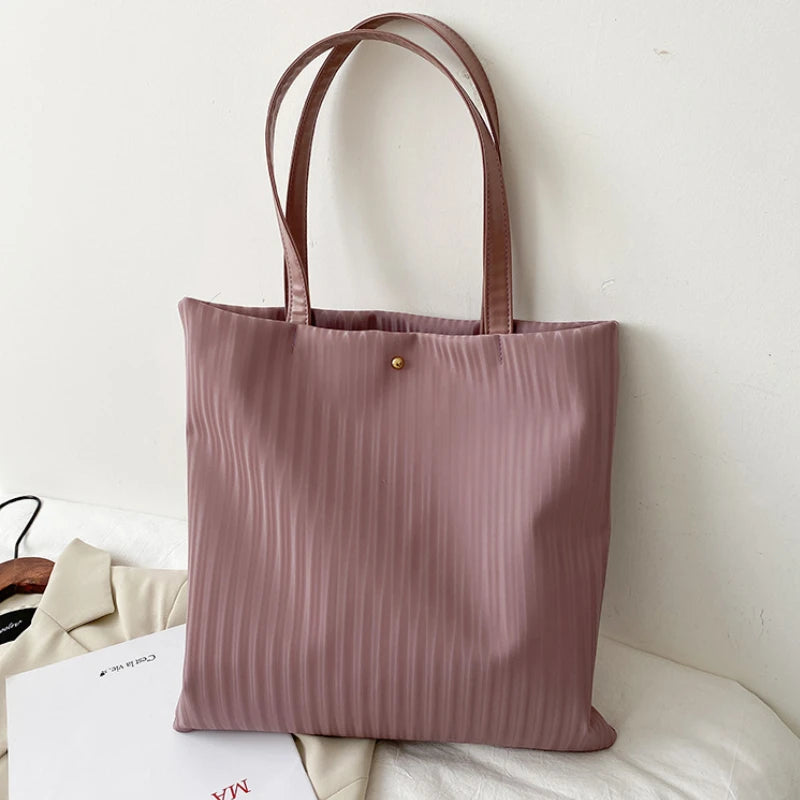 Large Capacity Tote Shopper Bag Pu Leather Corduroy Lining