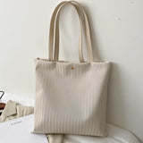 Large Capacity Tote Shopper Bag Pu Leather Corduroy Lining