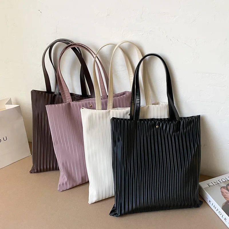 Large Capacity Tote Shopper Bag Pu Leather Corduroy Lining