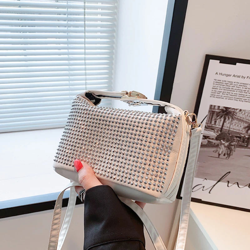 Silver Rhinestones Evening Clutch Diamond Shoulder Bag