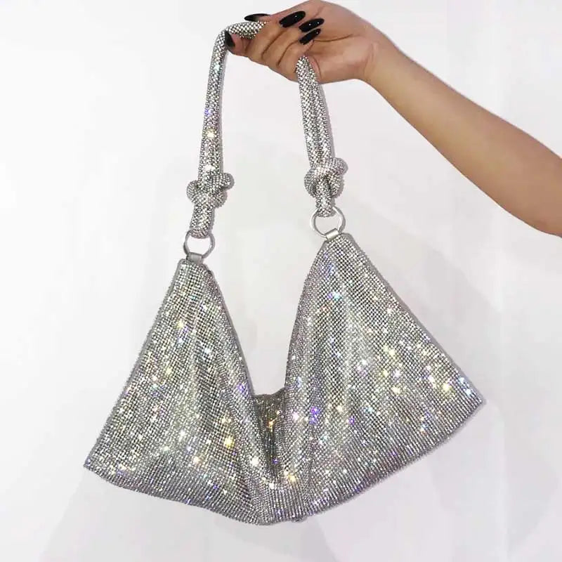 Silver Rhinestones Evening Clutch Bag Crystal Dinner Party Wedding Purses Handba