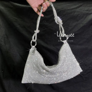 Silver Rhinestones Evening Clutch Bag Crystal Dinner Party Wedding Purses Handba