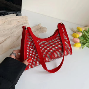 Silver Crystal Bling Top Handle Evening Bag