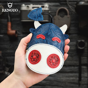 Cowhide Men's Key Wallet Leather Smart Key Holder Pocket Housekeeper Case