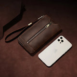 Crazy Horse Leather Long Wallet Distressed Vintage Large Zipper Handbag