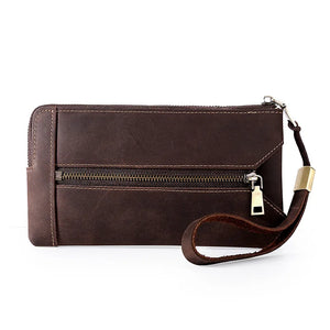 Crazy Horse Leather Long Wallet Distressed Vintage Large Zipper Handbag