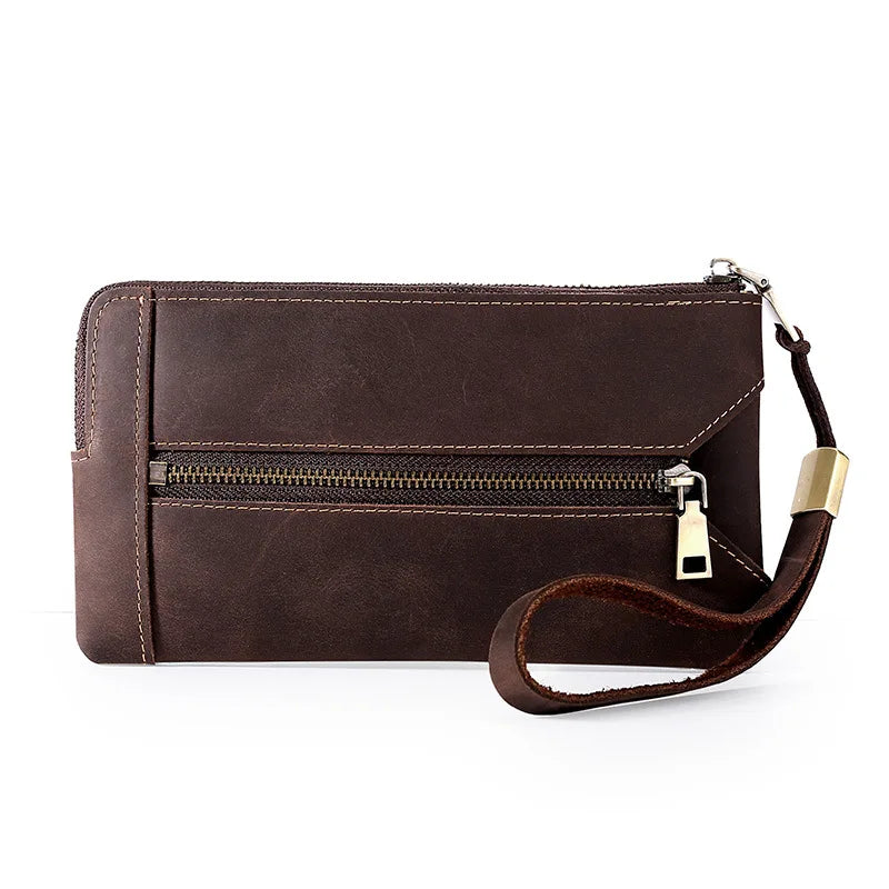 Crazy Horse Leather Long Wallet Distressed Vintage Large Zipper Handbag