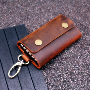 Leather Key Wallet Men Holder Keychain Pouch Purse Zipper Car Small Key Case