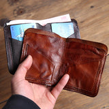 Men's Mini Wallet Short Ultra-thin Cowhide Leather Retro Ticket Holder