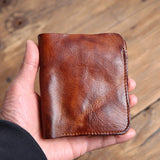 Men's Mini Wallet Short Ultra-thin Cowhide Leather Retro Ticket Holder