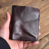 Men's Mini Wallet Short Ultra-thin Cowhide Leather Retro Ticket Holder