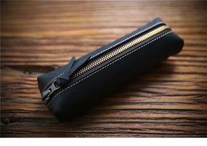 Crazy Horse Leather Pencil Holder Case Vintage Style Accessories