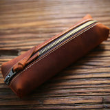 Crazy Horse Leather Pencil Holder Case Vintage Style Accessories