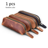 Vintage Leather Pencil Bag Zipper Pen Case