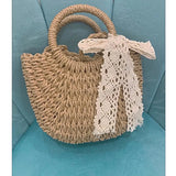 Half-Round Rattan Woven Straw Bag Women Messenger Crossbody Small Beach Handbag
