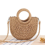 Half-Round Rattan Woven Straw Bag Women Messenger Crossbody Small Beach Handbag