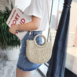 Half-Round Rattan Woven Straw Bag Women Messenger Crossbody Small Beach Handbag