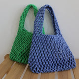 Fishnet Woven Crochet Tote Bag Macaron Cotton Rope Knitted Handbag