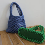 Fishnet Woven Crochet Tote Bag Macaron Cotton Rope Knitted Handbag