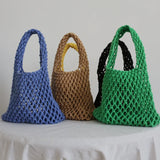 Fishnet Woven Crochet Tote Bag Macaron Cotton Rope Knitted Handbag