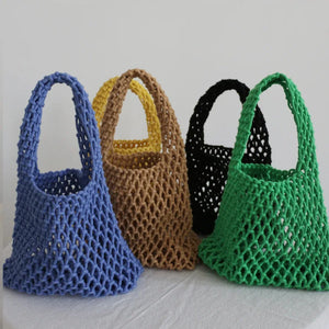 Fishnet Woven Crochet Tote Bag Macaron Cotton Rope Knitted Handbag