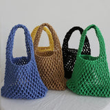 Fishnet Woven Crochet Tote Bag Macaron Cotton Rope Knitted Handbag