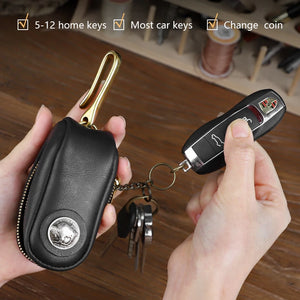 Leather Smart Key Holder Bag with Zipper, Portable Key Wallet for Men and Women