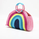 Rainbow Straw-weaving Shoulder Bag Women's Summer Beach Travel Casual Bag
