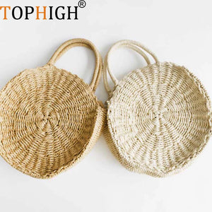 Rattan Woven Round Handbag Vintage Retro Straw Knitted Messenger Bag