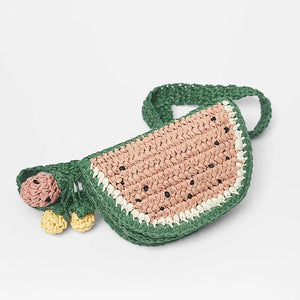 Girls Watermelon Shape Mini Straw Weaving Waist Belt Bag