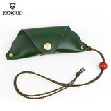 Leather Eyeglasses Soft Pouch with Lanyard
