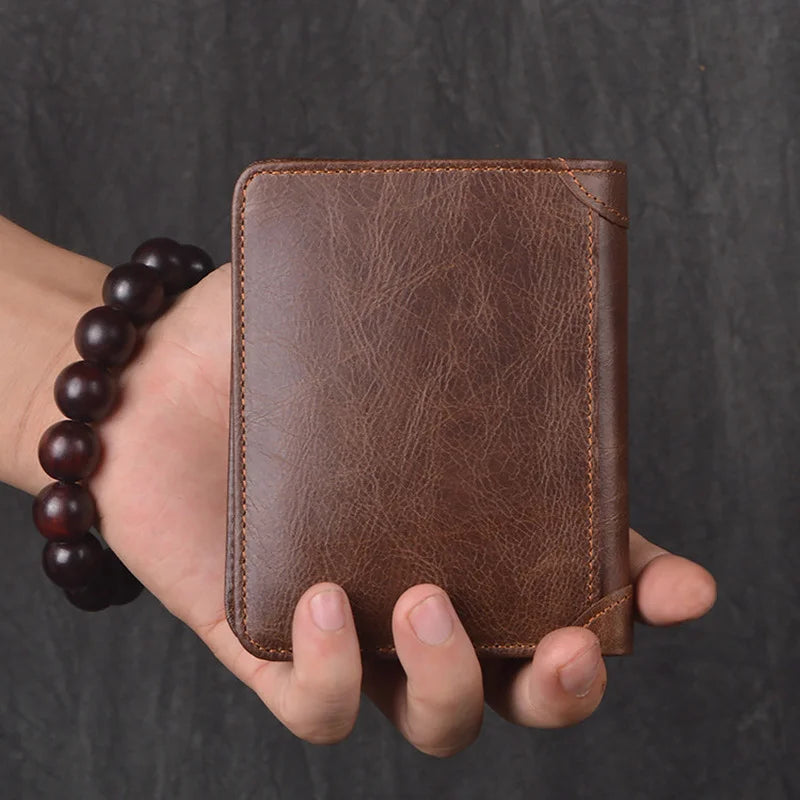Vintage Leather Wallets Men Wallet Real Cow Leather Short Wallet Men Purse Male