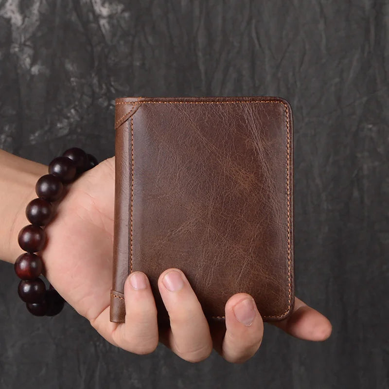 Vintage Leather Wallets Men Wallet Real Cow Leather Short Wallet Men Purse Male