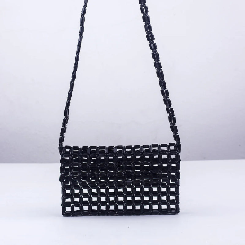 Acrylic Bead Mini Flap Phone Bag Multicolor Woven Beading Small Purse