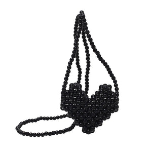 Women Pearl Beaded Shoulder Bag Mini Lipstick Crossbody Evening Clutch