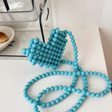 Women Pearl Beaded Shoulder Bag Mini Lipstick Crossbody Evening Clutch