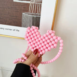 Women Pearl Beaded Shoulder Bag Mini Lipstick Crossbody Evening Clutch