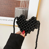 Women Pearl Beaded Shoulder Bag Mini Lipstick Crossbody Evening Clutch