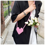 Women Pearl Beaded Shoulder Bag Mini Lipstick Crossbody Evening Clutch
