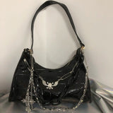 Dark Punk Female Shoulder Bag Crocodile Pattern Y2K Girls Chain Handbag