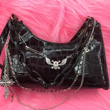Dark Punk Female Shoulder Bag Crocodile Pattern Y2K Girls Chain Handbag