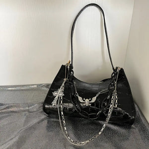 Dark Punk Female Shoulder Bag Crocodile Pattern Y2K Girls Chain Handbag