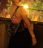Dark Punk Female Shoulder Bag Crocodile Pattern Y2K Girls Chain Handbag
