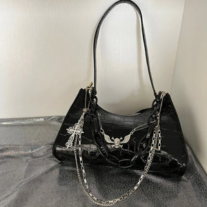 Dark Punk Female Shoulder Bag Crocodile Pattern Y2K Girls Chain Handbag